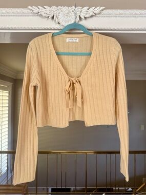 Full Circle Trends Women's Yellow V-Neck Ribbed Tie-Front Cardigan Sweater
